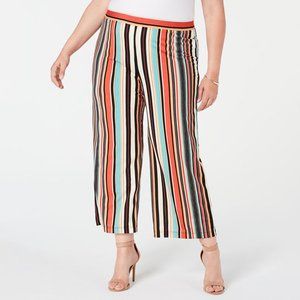 NY Collection Black Drawstripe Mid Rise Pull-On Printed Gaucho Stripe Pants 2XP